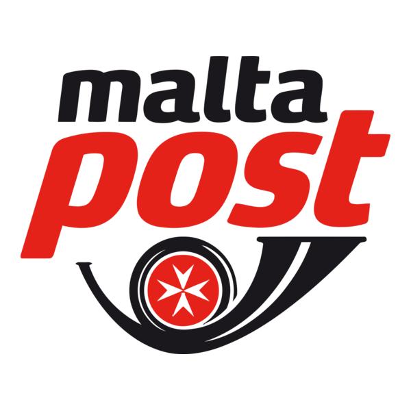 MaltaPost logo featuring the words ‘malta post’ in black and red with a stylised postal horn and Maltese cross emblem